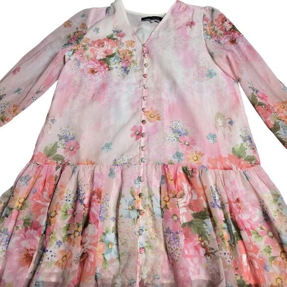Dalia Macphee Pink Floral Button Front Size: M - Picture 2 of 6